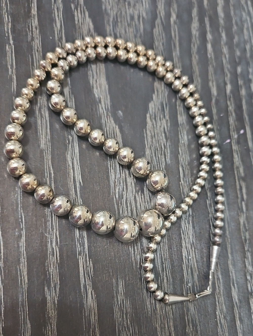 Sterling Graduated Bead Necklce - Picture 2 of 3